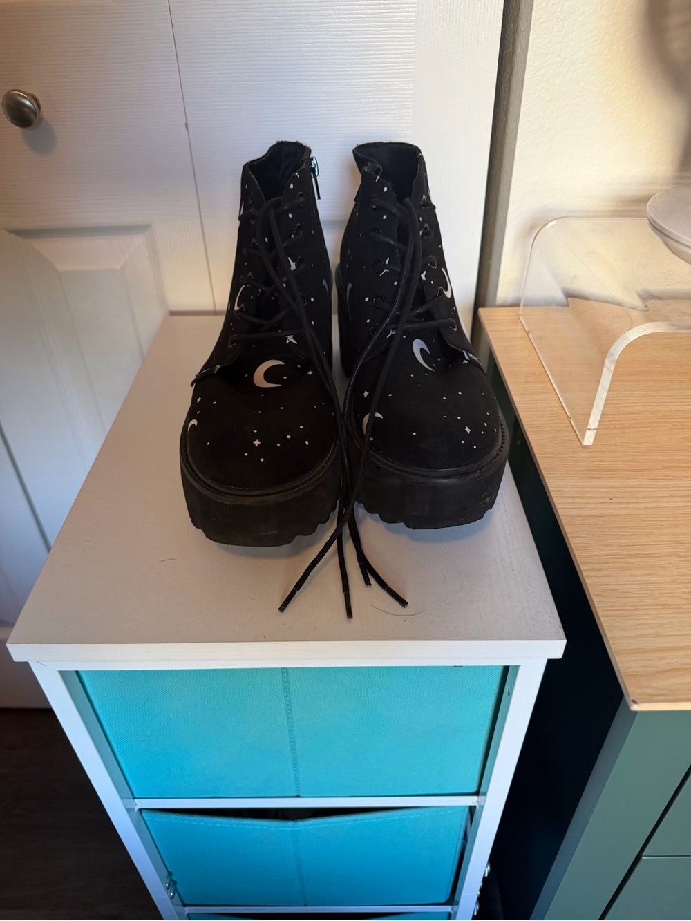 Black Moon & Star Platform Ankle Booties